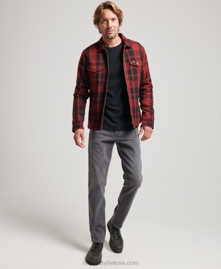 Superdry Zip Through Borg Lined Wool Check Overshirt Red Men