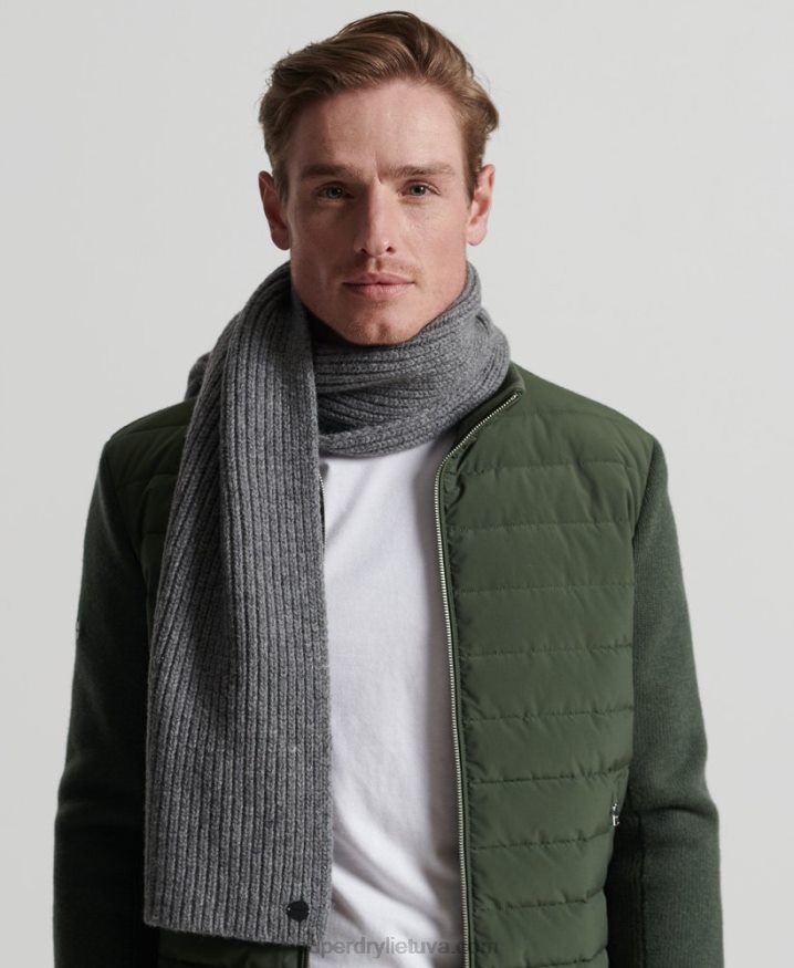 Superdry Studios Premium Ribbed Scarf Light Grey Men