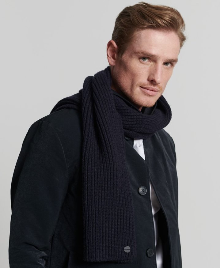 Superdry Studios Premium Ribbed Scarf Navy Men