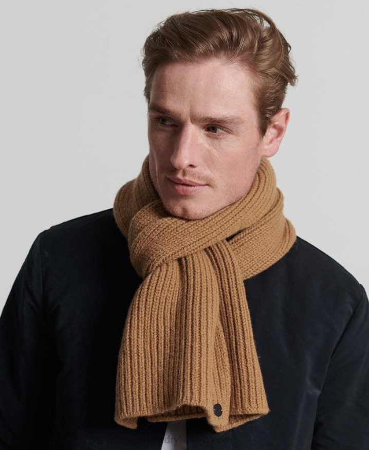 Superdry Studios Premium Ribbed Scarf Tan Men