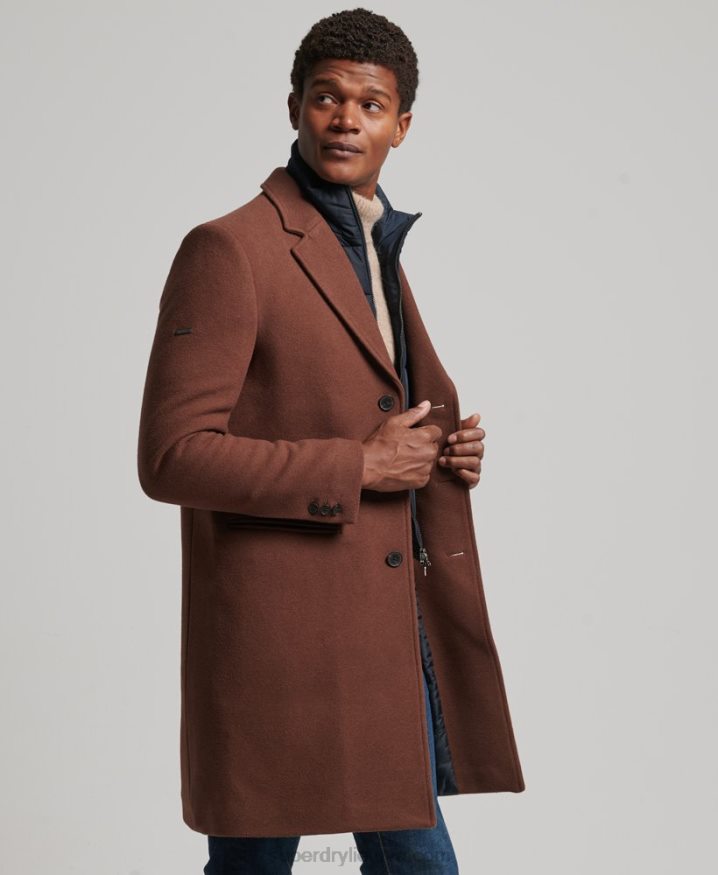 Superdry Detachable Lining Wool Town Coat Brown Men