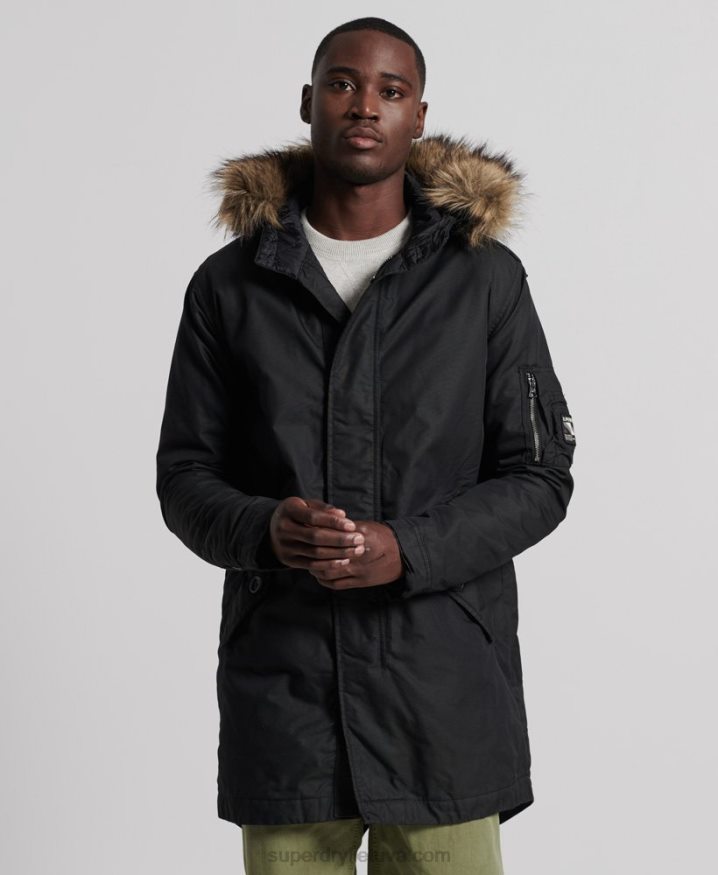 Superdry Service Faux Fur Trim Parka Coat Dark Grey Men