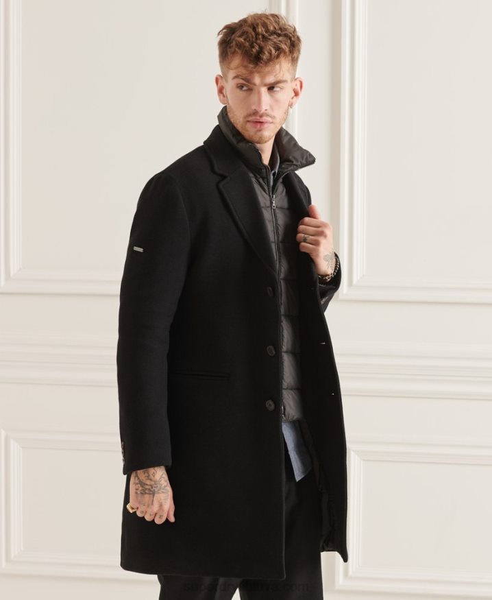 Superdry Studios Wool Padded Town Coat Black Men