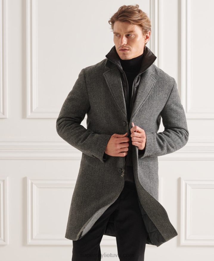 Superdry Studios Wool Padded Town Coat Dark Grey Men