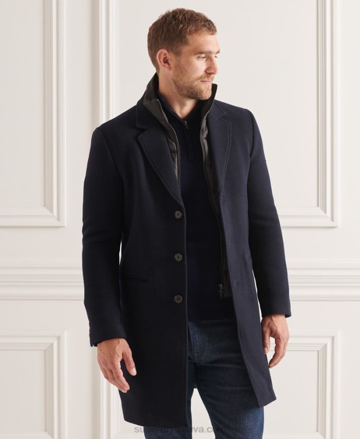 Superdry Studios Wool Padded Town Coat Navy Men