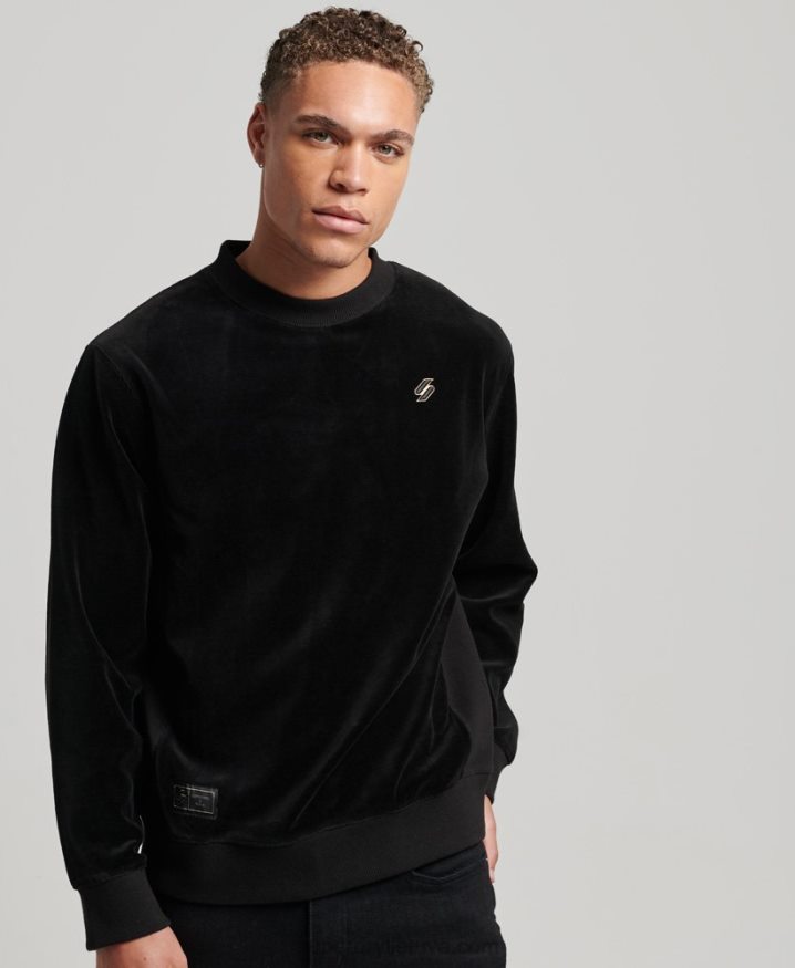 Superdry Code S Logo Velour Crew Sweatshirt Black Men