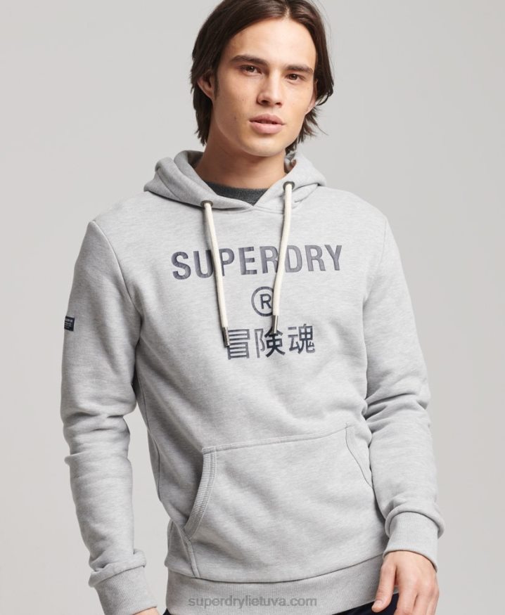Superdry Corporation Logo Marl Hoodie Grey Men Superdry Corporation Logo Marl Hoodie Grey Men