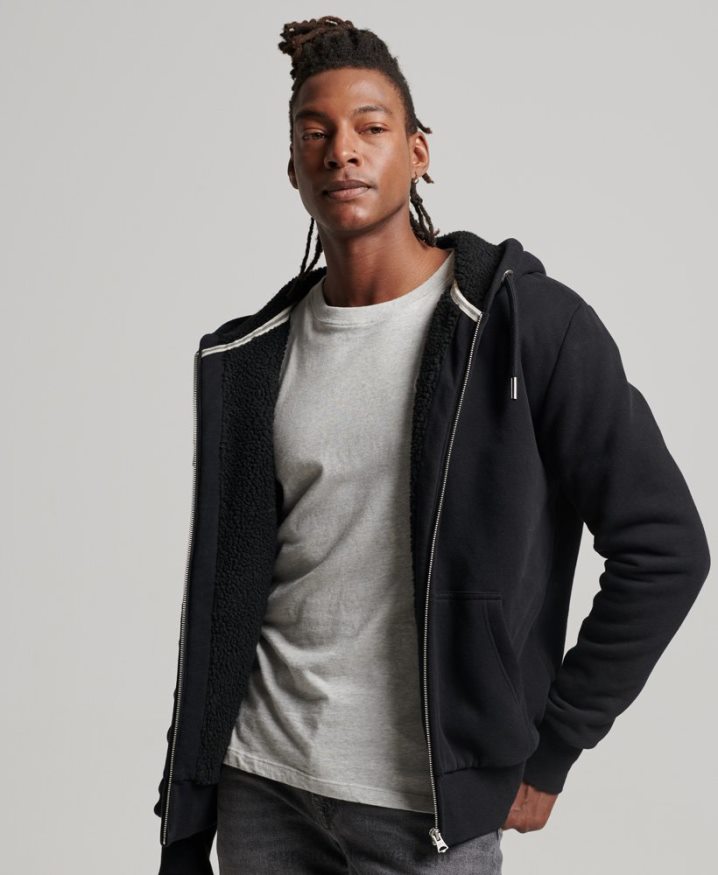 Superdry Essential Borg Lined Zip Hoodie Black Men