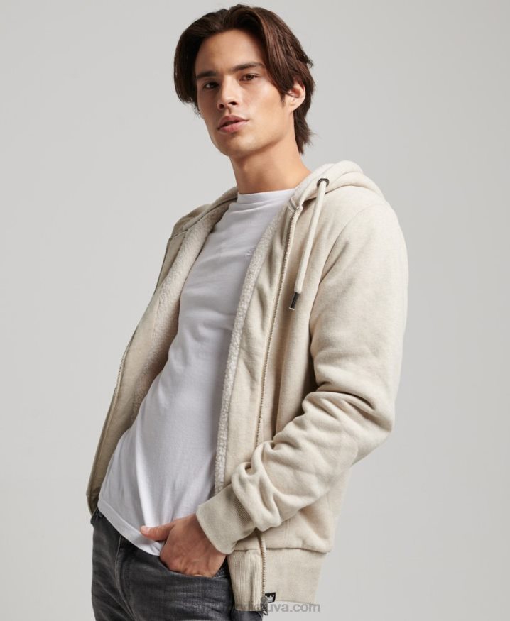 Superdry Essential Borg Lined Zip Hoodie Cream Men