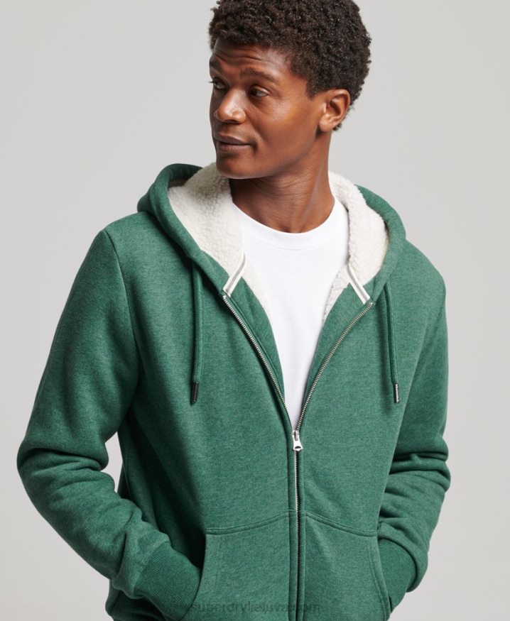 Superdry Essential Borg Lined Zip Hoodie Green Men