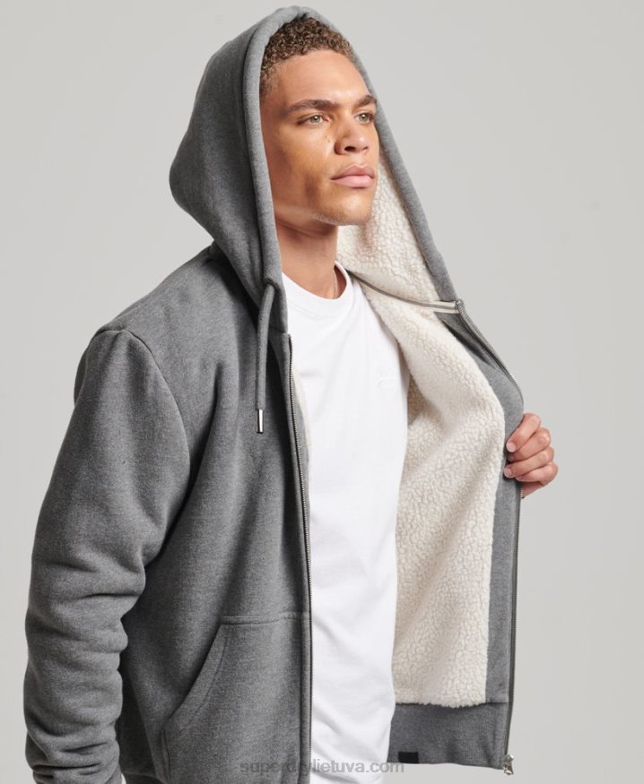 Superdry Essential Borg Lined Zip Hoodie Grey Men