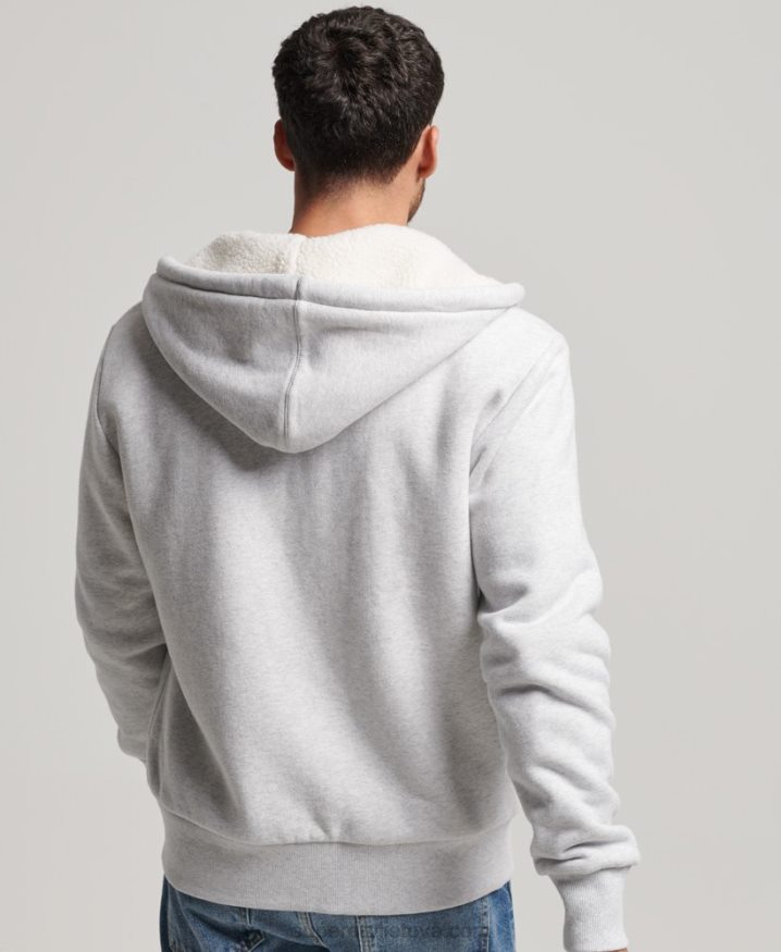 Superdry Essential Borg Lined Zip Hoodie Light Grey Men