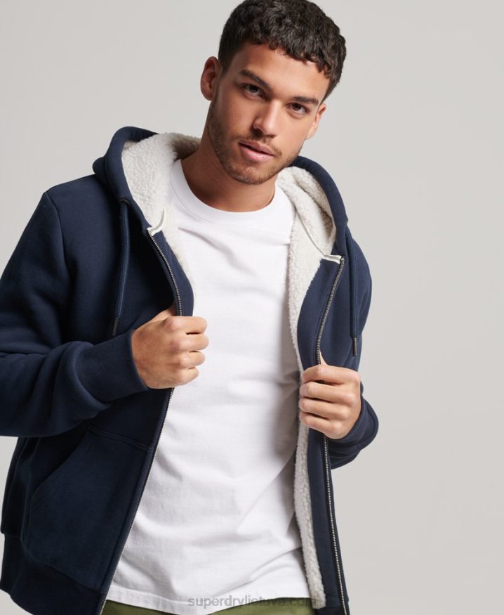 Superdry Essential Borg Lined Zip Hoodie Navy Men