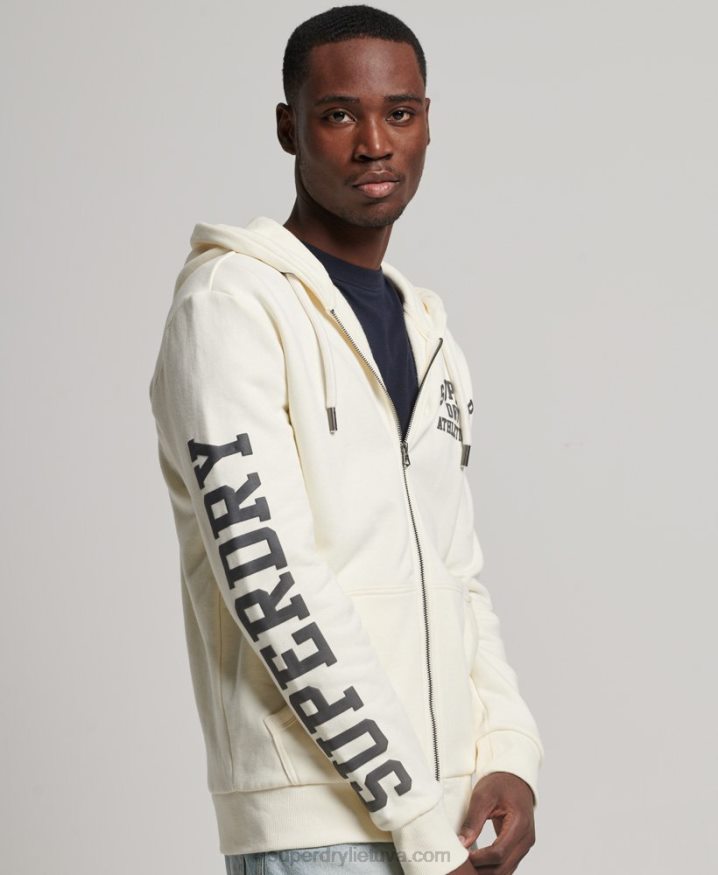 Superdry Gym Athletic Zip Hoodie Cream Men