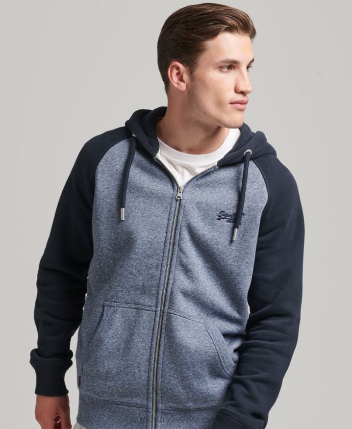 Superdry Organic Cotton Essential Logo Baseball Zip Hoodie Blue Men