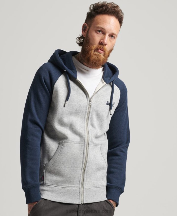 Superdry Organic Cotton Essential Logo Baseball Zip Hoodie Grey Men