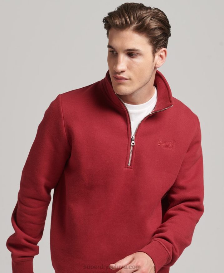 Superdry Organic Cotton Essential Logo Half Zip Sweatshirt Red Men