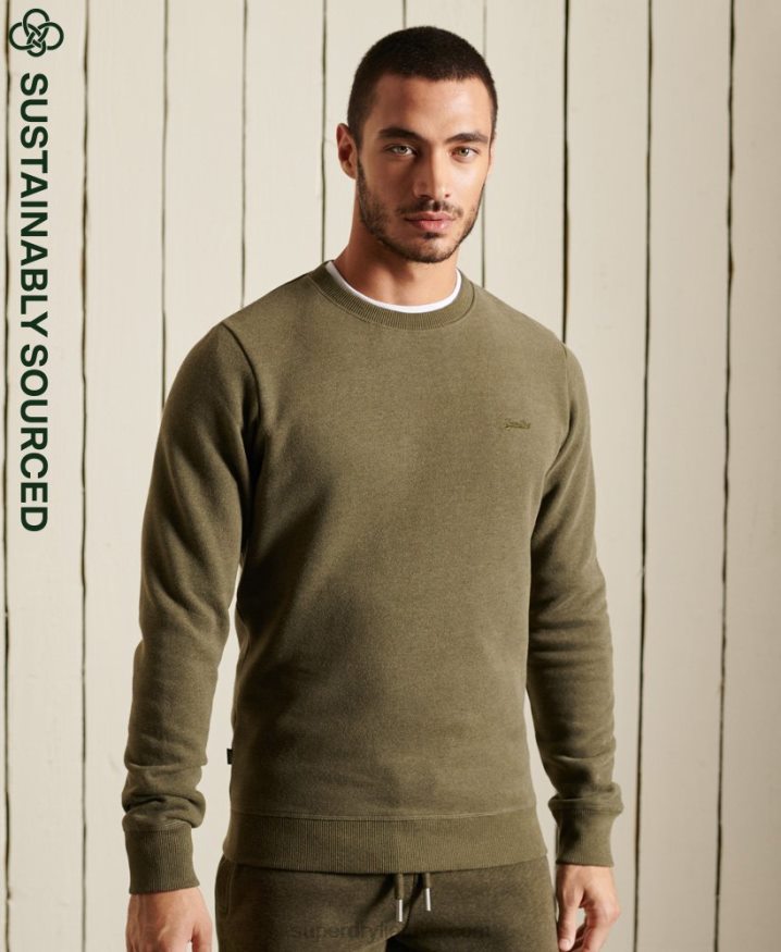 Superdry Organic Cotton Vintage Logo Crew Sweatshirt Khaki Men Superdry Organic Cotton Vintage Logo Crew Sweatshirt Khaki Men