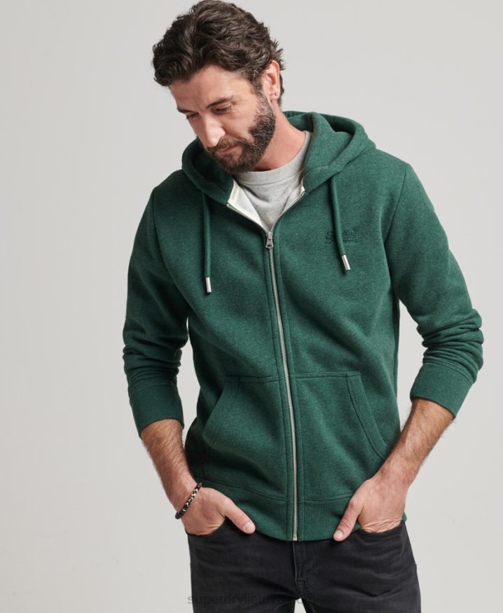 Superdry Organic Cotton Vintage Logo Embroidered Zip Hoodie Green Men Superdry Organic Cotton Vintage Logo Embroidered Zip Hoodie Green Men