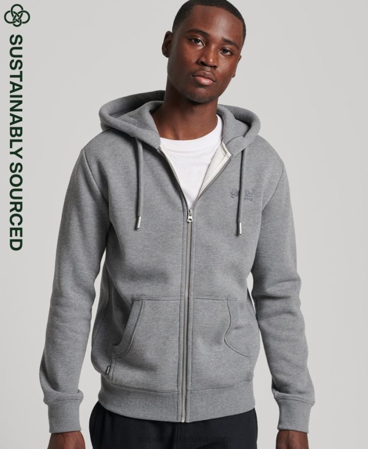 Superdry Organic Cotton Vintage Logo Embroidered Zip Hoodie Grey Men Superdry Organic Cotton Vintage Logo Embroidered Zip Hoodie Grey Men