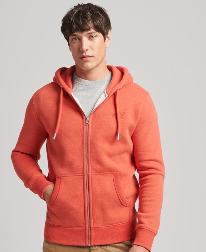 Superdry Organic Cotton Vintage Logo Embroidered Zip Hoodie Orange Men Superdry Organic Cotton Vintage Logo Embroidered Zip Hoodie Orange Men