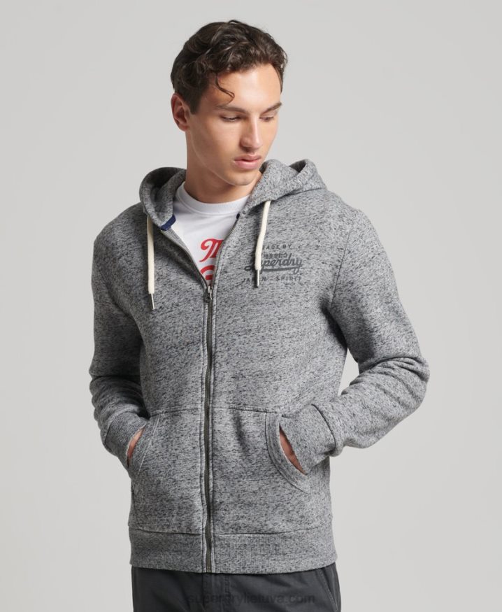 Superdry Script Style College Zip Hoodie Light Grey Men