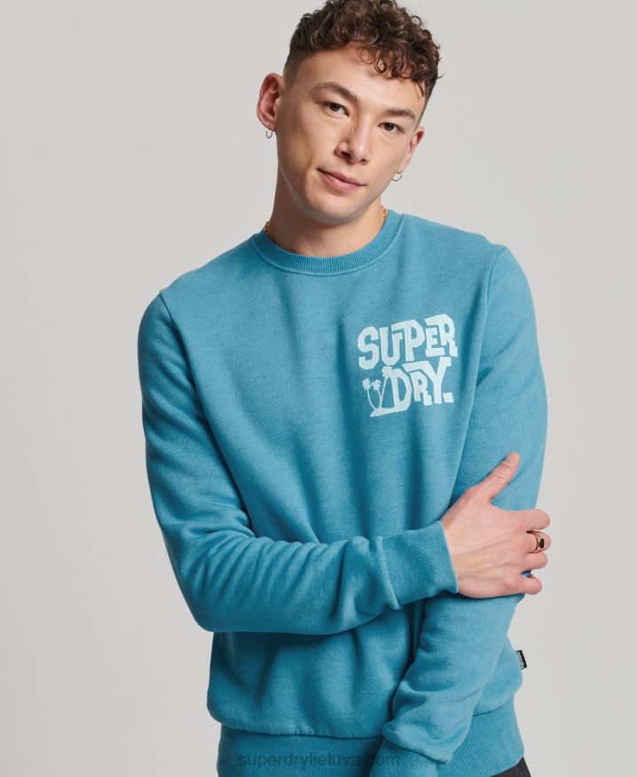 Superdry Travel Sticker Crew Sweatshirt Blue Men