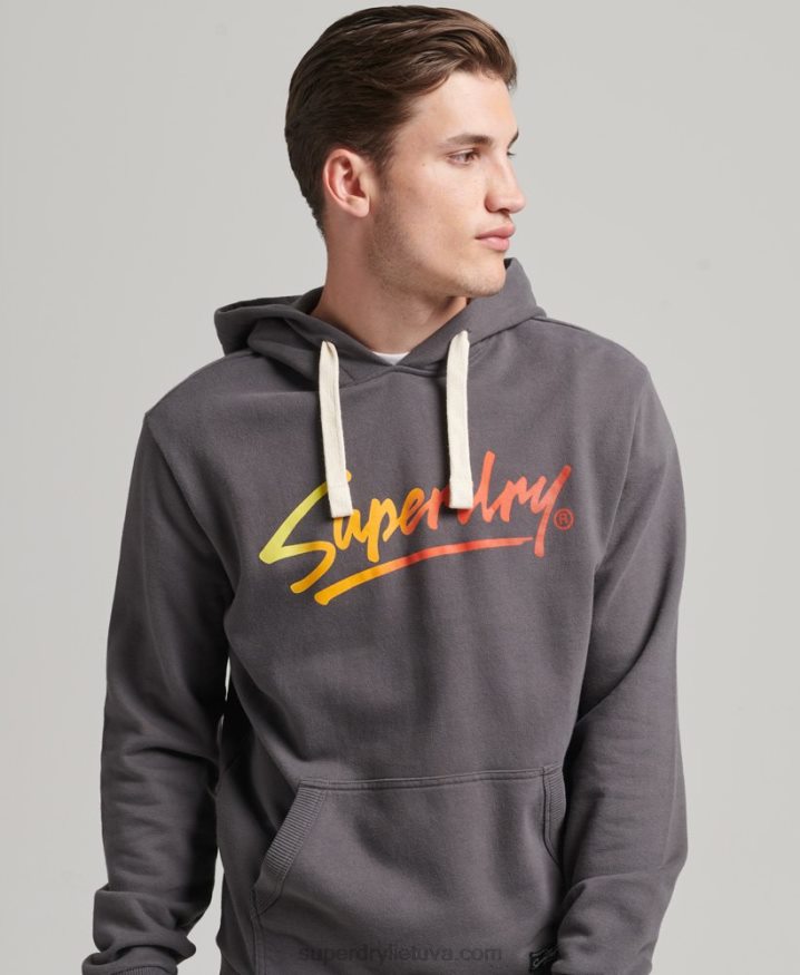 Superdry Vintage Downtown Script Unbrushed Hoodie Dark Grey Men Superdry Vintage Downtown Script Unbrushed Hoodie Dark Grey Men