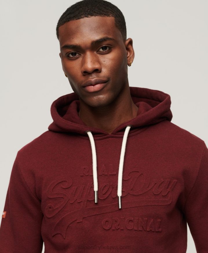Superdry Vintage Logo Embossed Hoodie Red Men Superdry Vintage Logo Embossed Hoodie Red Men