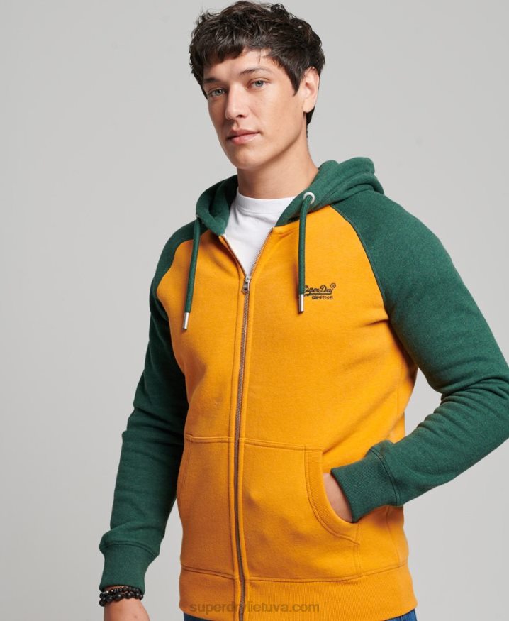 Superdry Vintage Logo Embroidered Baseball Zip Hoodie Gold Men Superdry Vintage Logo Embroidered Baseball Zip Hoodie Gold Men