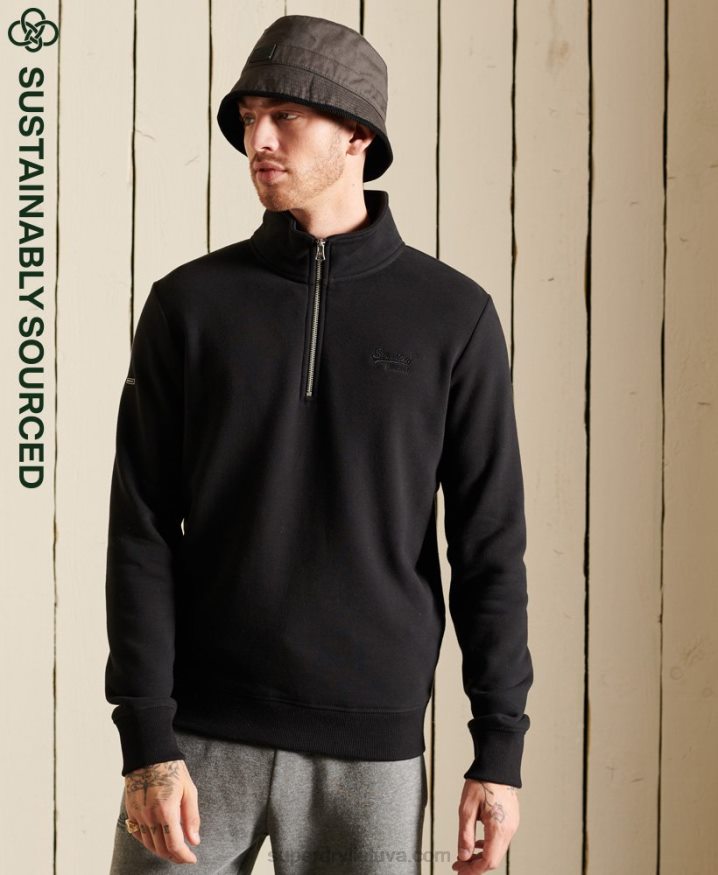 Superdry Vintage Logo Embroidered Zip Henley Sweatshirt Black Men Superdry Vintage Logo Embroidered Zip Henley Sweatshirt Black Men