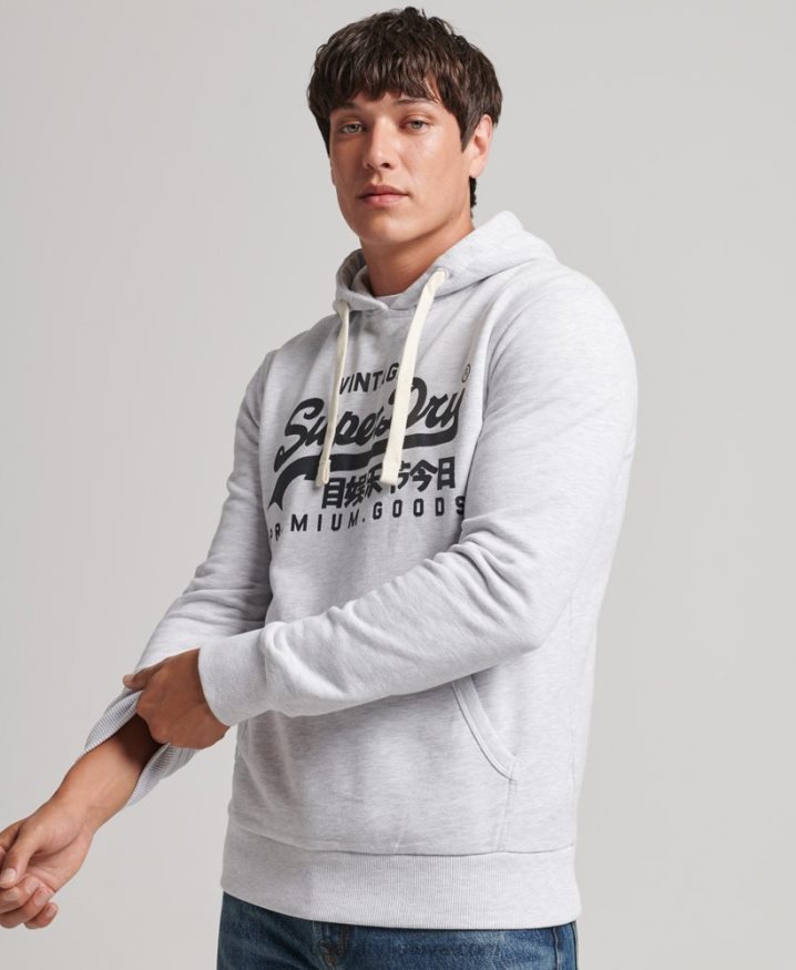 Superdry Vintage Logo Heritage Hoodie Light Grey Men Superdry Vintage Logo Heritage Hoodie Light Grey Men