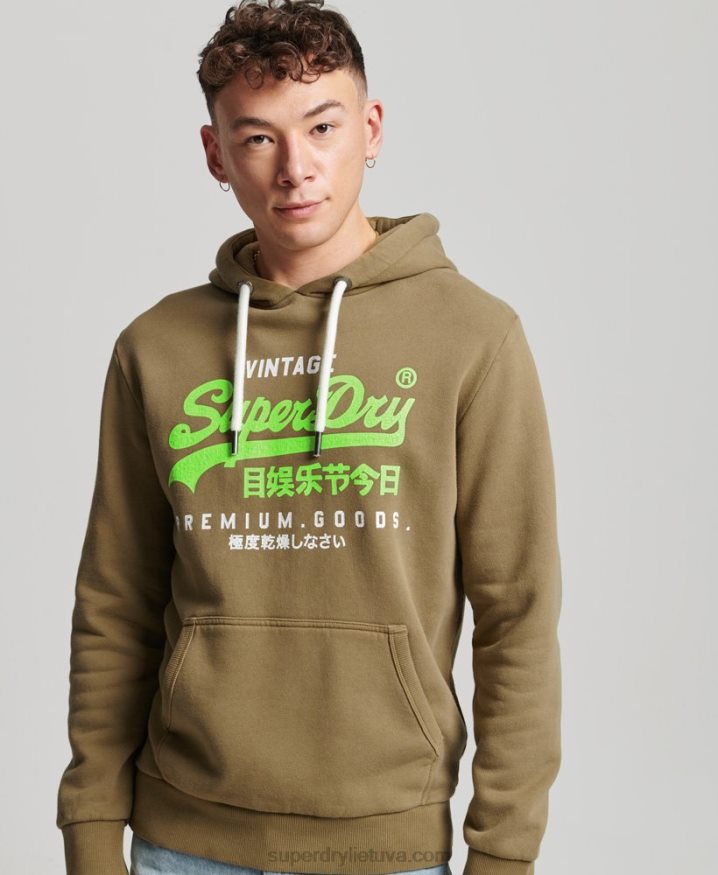 Superdry Vintage Logo Premium Overdyed Hoodie Khaki Men Superdry Vintage Logo Premium Overdyed Hoodie Khaki Men