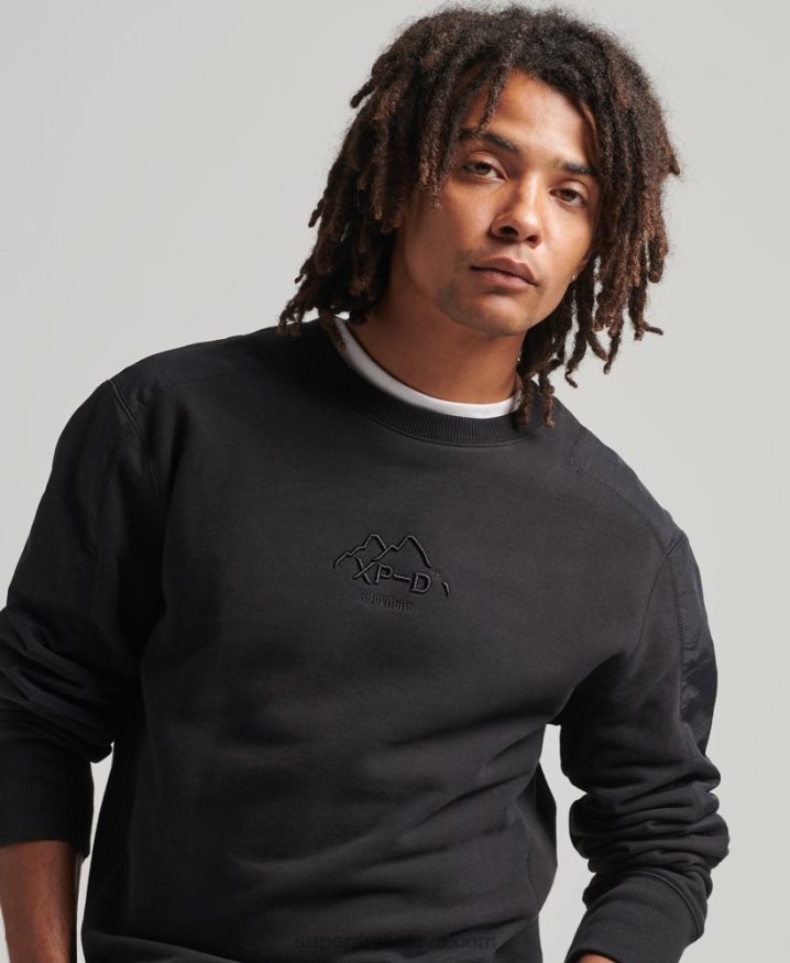 Superdry XP-D Hybrid Fabric Mix Crew Sweatshirt Black Men