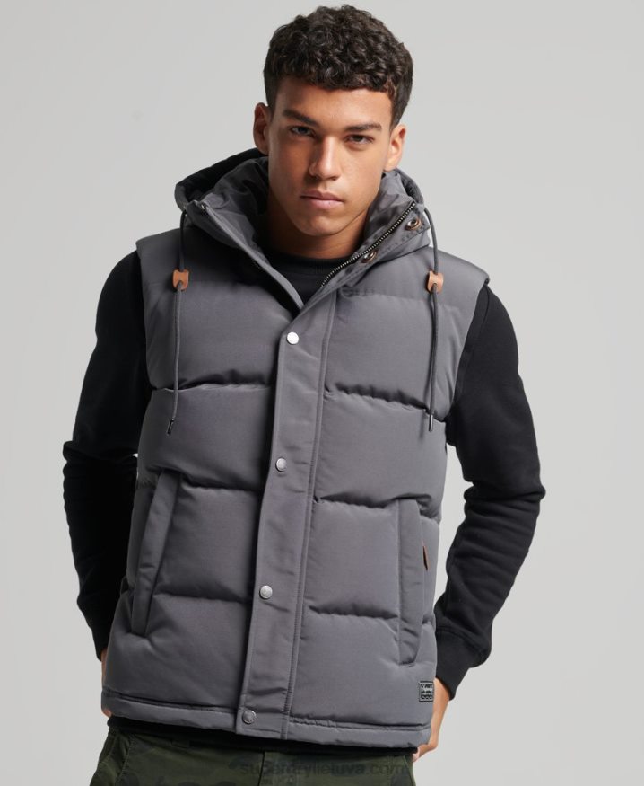 Superdry Everest Hooded Puffer Gilet Dark Grey Men