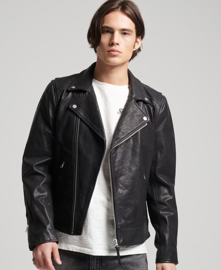 Superdry Leather Moto Biker Jacket Black Men