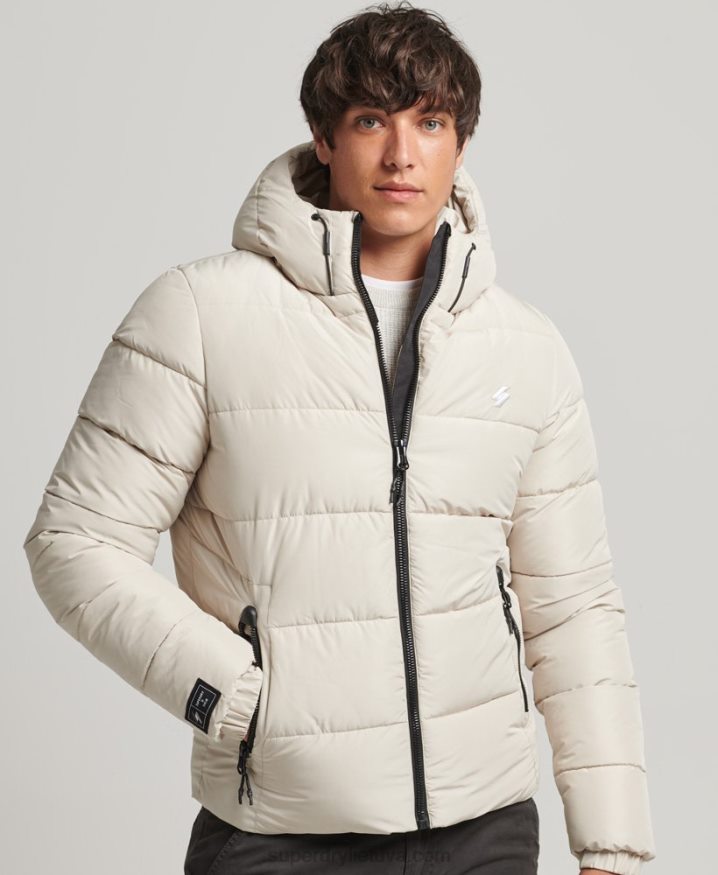 Superdry Sports Puffer Hooded Jacket Beige Men