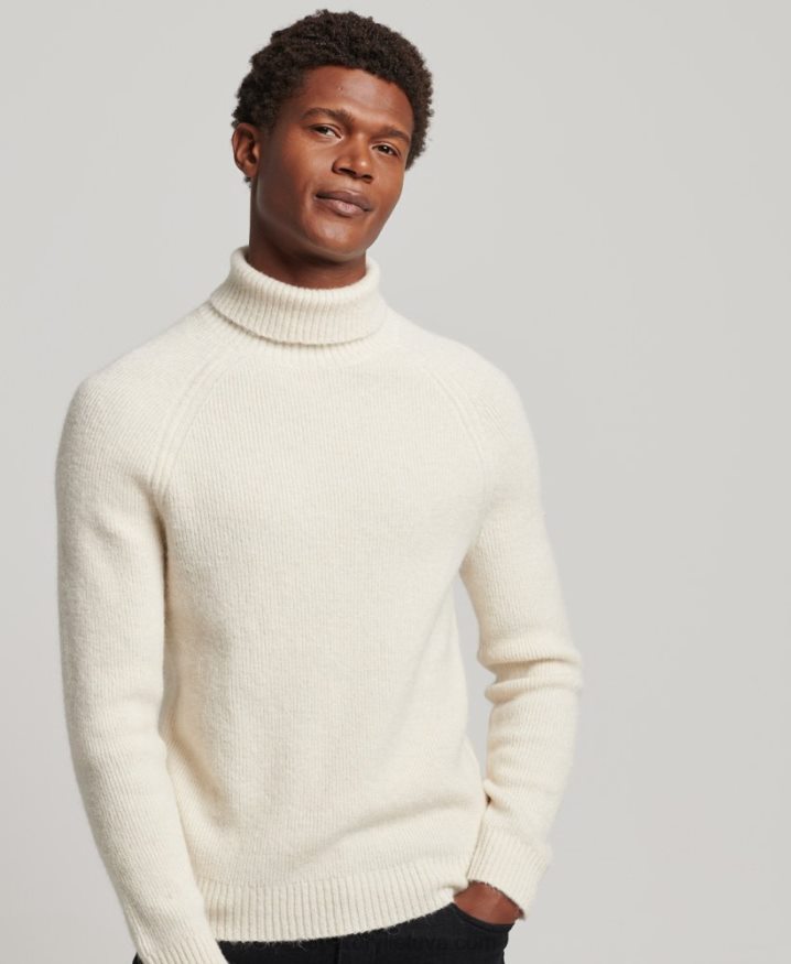 Superdry Alpaca Chunky Roll Neck Jumper White Men