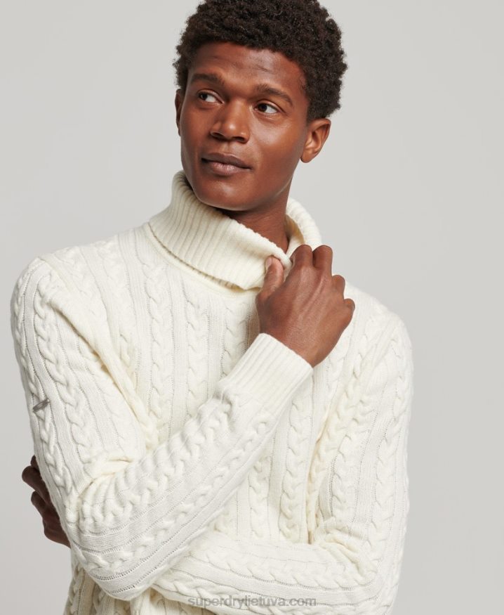 Superdry Cable Roll Neck Jumper Cream Men