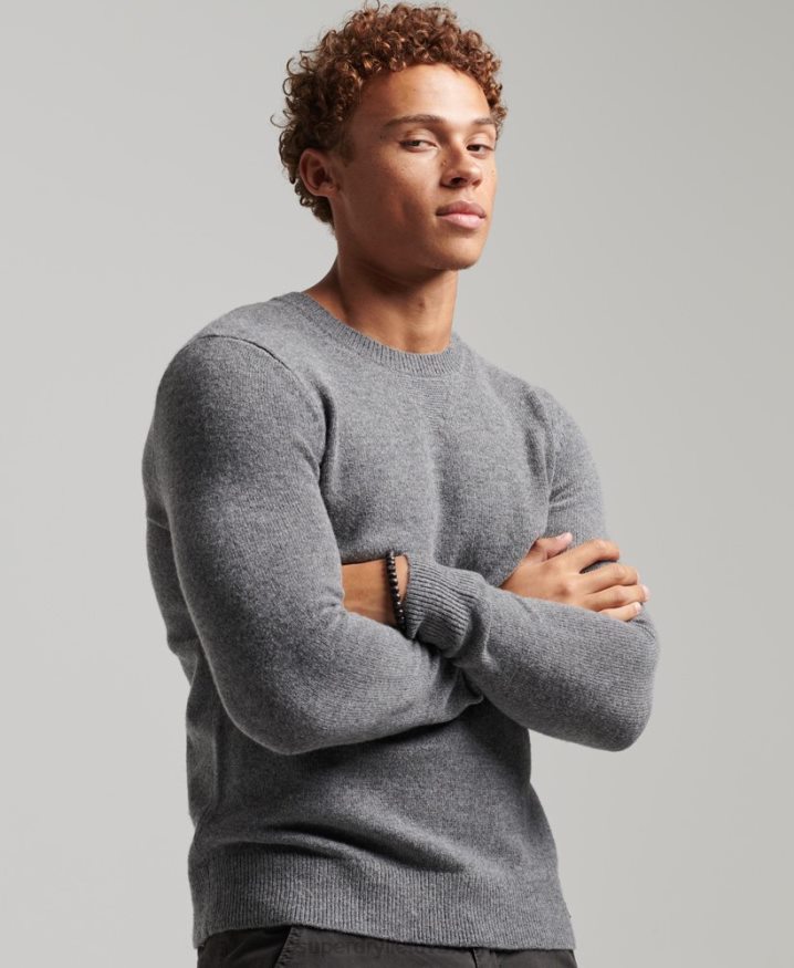 Superdry Lambswool Crew Jumper Light Grey Men