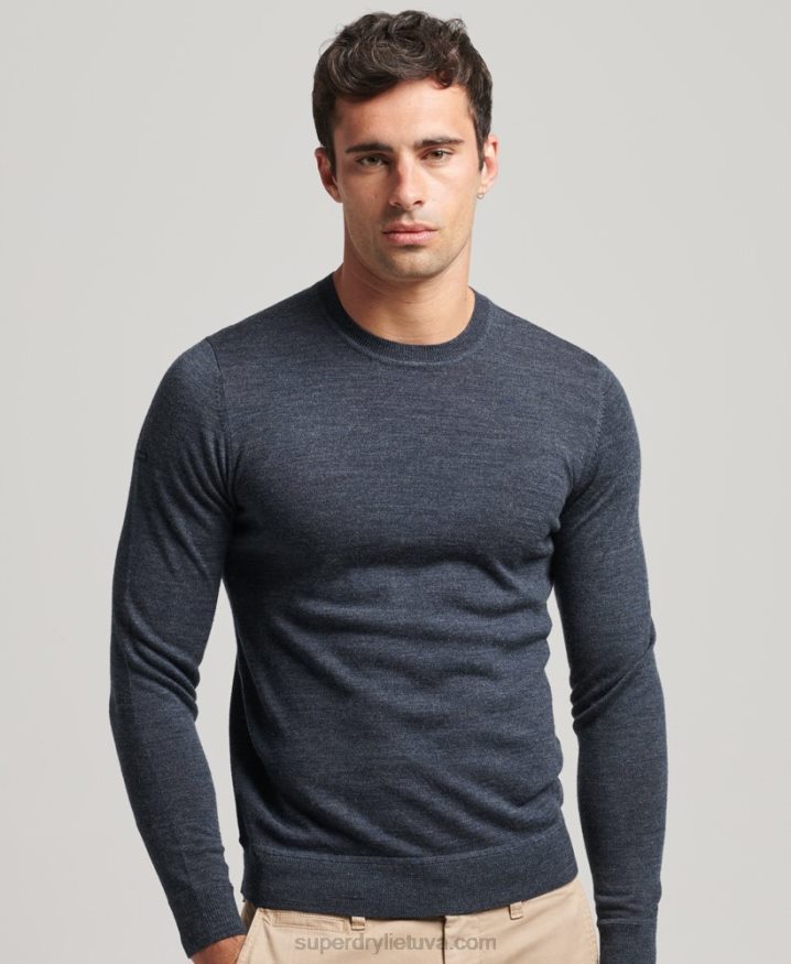 Superdry Merino Crew Neck Jumper Blue Men