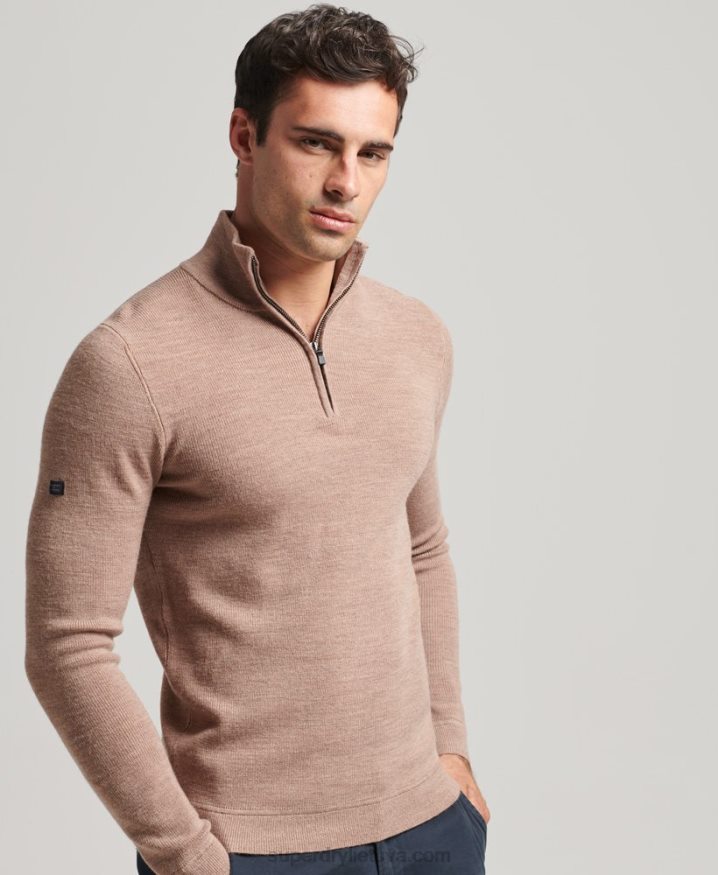 Superdry Merino Half Zip Jumper Beige Men