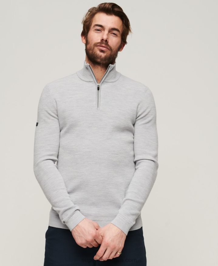 Superdry Merino Half Zip Jumper Light Grey Men