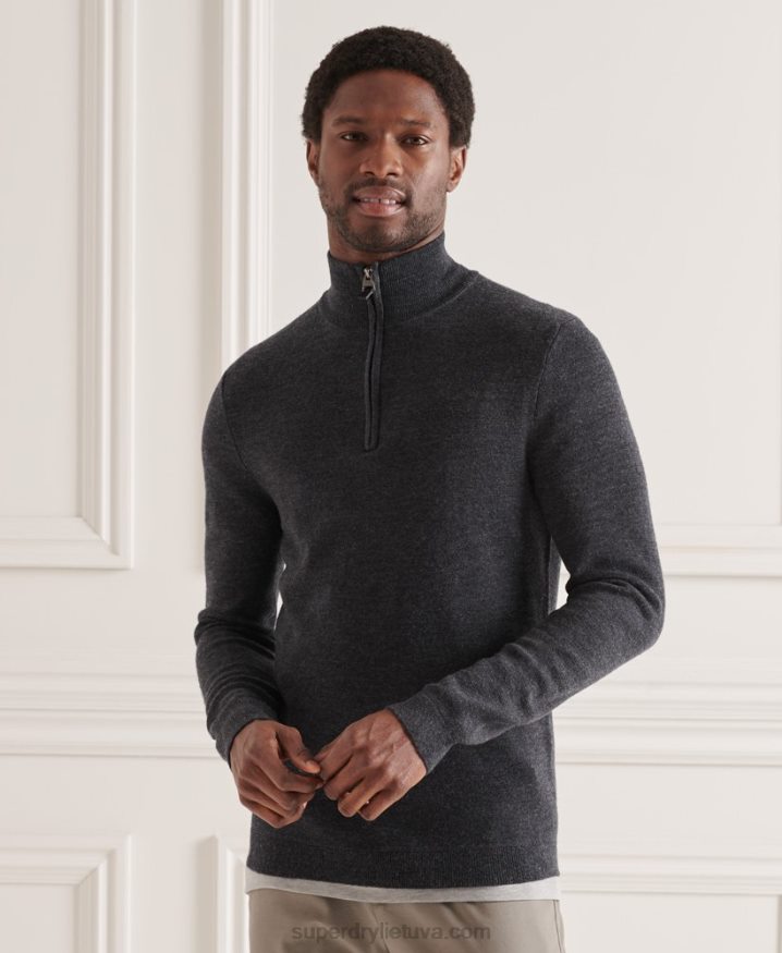 Superdry Merino Henley Jumper Dark Grey Men