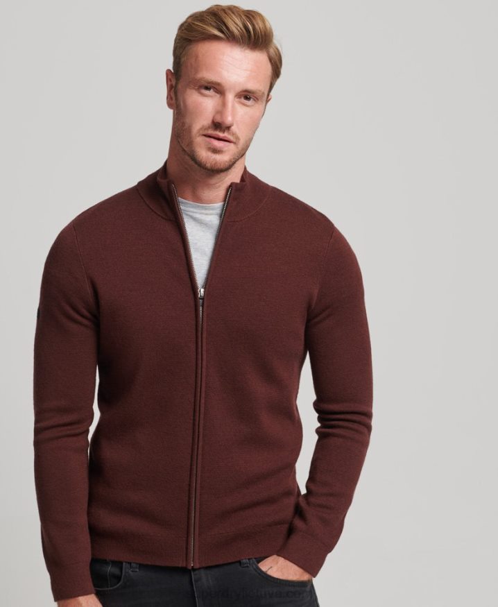 Superdry Merino Zip Through Knitted Cardigan Brown Men