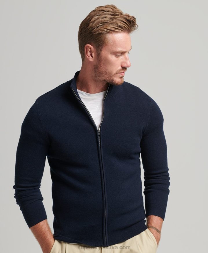 Superdry Merino Zip Through Knitted Cardigan Navy Men