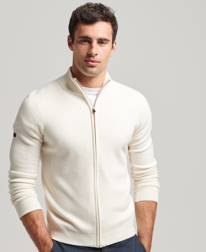 Superdry Merino Zip Through Knitted Cardigan White Men