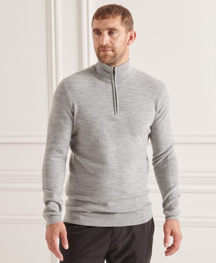 Superdry Studios Merino Henley Jumper Grey Men