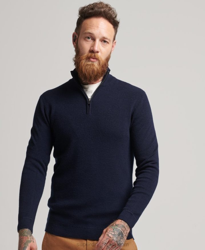 Superdry Studios Merino Henley Jumper Navy Men