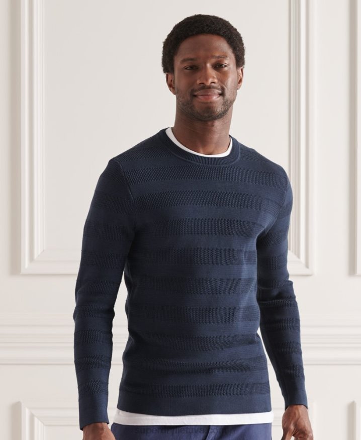 Superdry Supima Textured Crew Jumper Navy Men